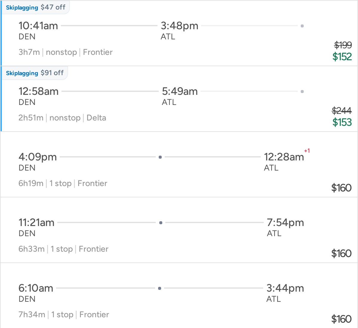 $99 Flights from DEN to ATL on Wed, Aug 5