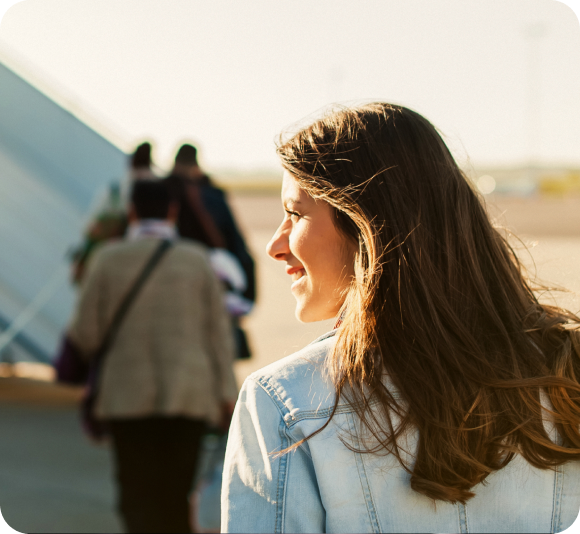 Woman about to board a plane